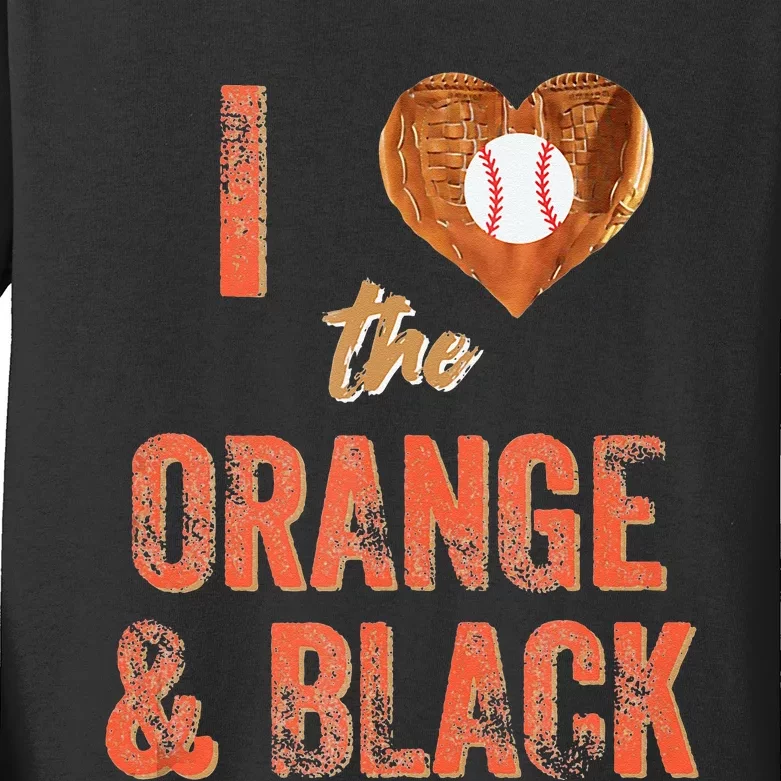 San Francisco I Love The Orange And Black Baseball Kids Long Sleeve Shirt