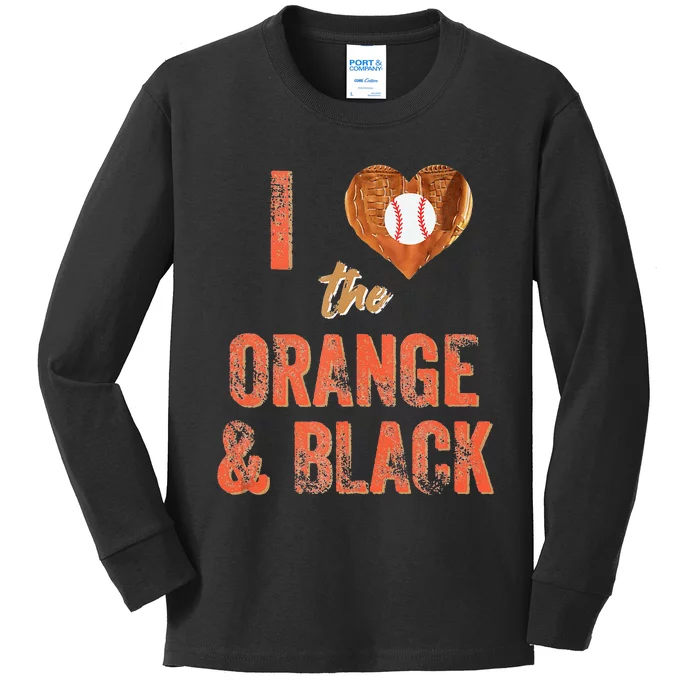 San Francisco I Love The Orange And Black Baseball Kids Long Sleeve Shirt