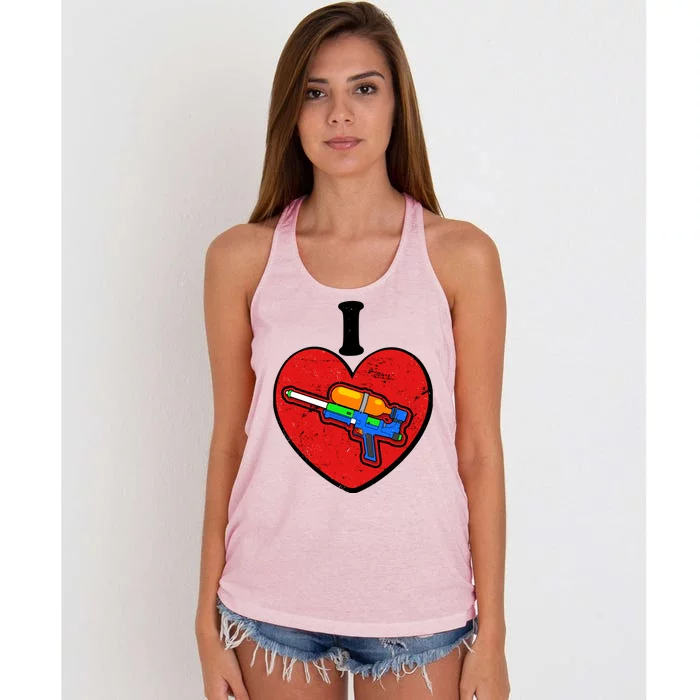 Summertime Fun I Love Super Soakers Water Guns Women's Knotted Racerback Tank