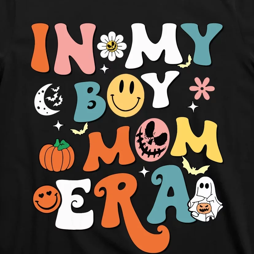 Smile Face In My Boy Mom Era Groovy Halloween Mom Of Boy T-Shirt