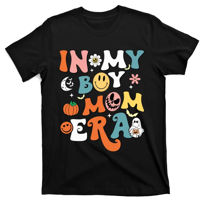 Smile Face In My Boy Mom Era Groovy Halloween Mom Of Boy T-Shirt