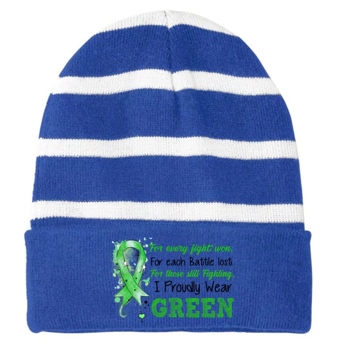 Still Fighting I Proudly Wear Green Ney Disease Awareness Funny Gift Striped Beanie with Solid Band