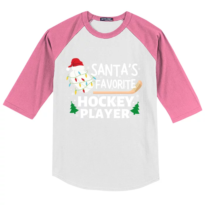 SantaS Favorite Ice Hockey Player Funny Hockey Christmas Meaningful Gift Kids Colorblock Raglan Jersey