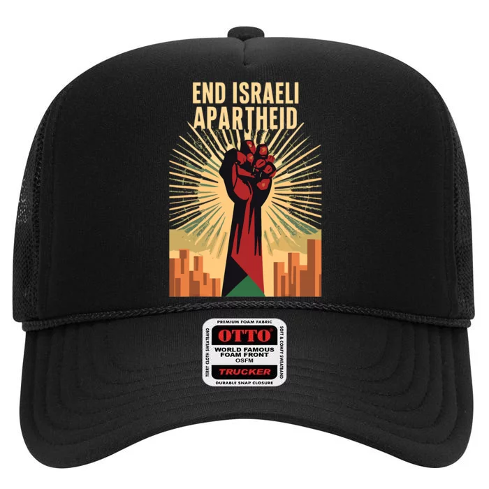 Stand For Justice: End Israel Apartheid Palestine High Crown Mesh Trucker Hat