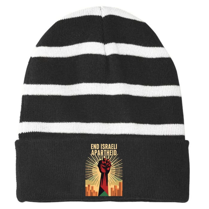 Stand For Justice: End Israel Apartheid Palestine Striped Beanie with Solid Band