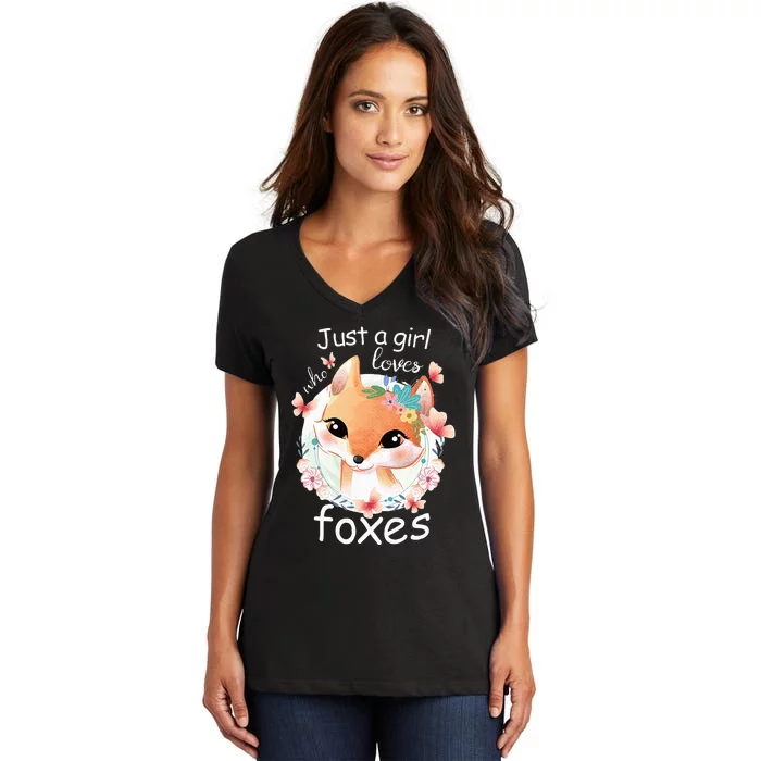 Smiling Fox Just A Girl Who Loves Foxes Women's V-Neck T-Shirt