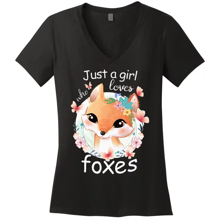 Smiling Fox Just A Girl Who Loves Foxes Women's V-Neck T-Shirt