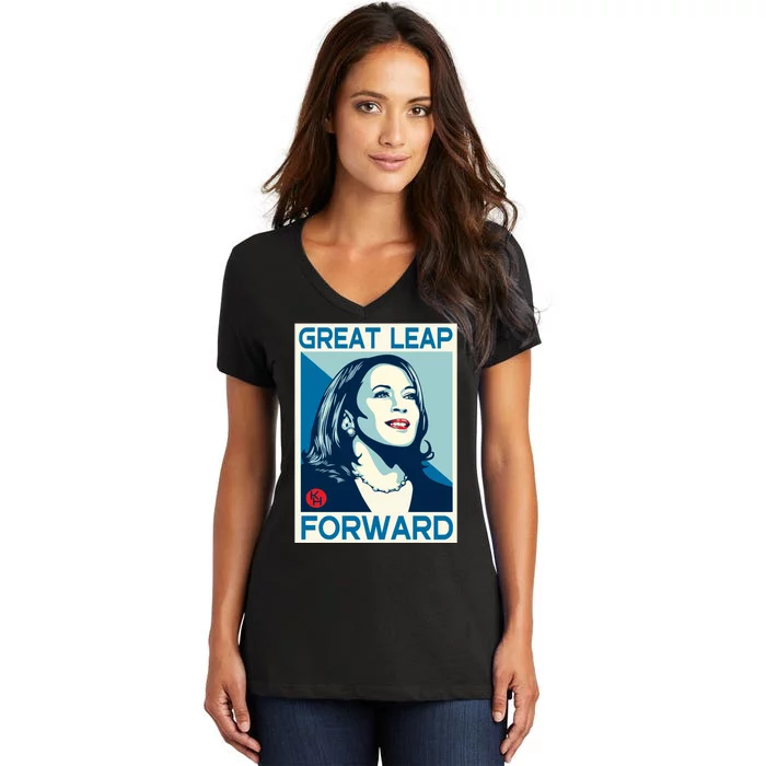 Shepard Fairey Kamala Harris Forward Great Leap Forward Kamala Harris Forward Women's V-Neck T-Shirt