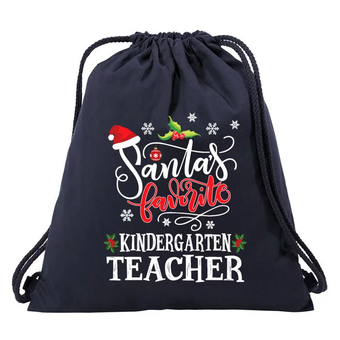 SantaS Favorite Kindergarten Teacher Xmas Party Drawstring Bag