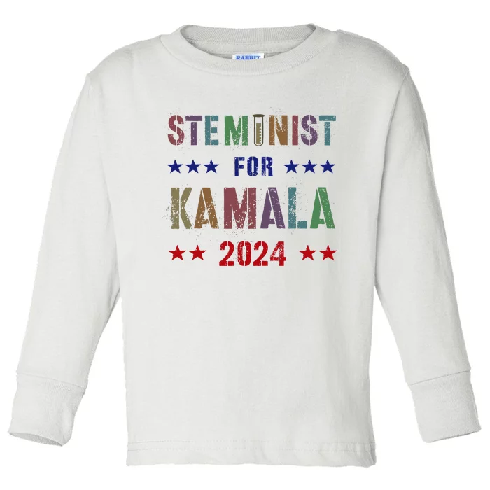 Steminist For Kamala Harris Walz Science Math Stem Teacher Toddler Long Sleeve Shirt