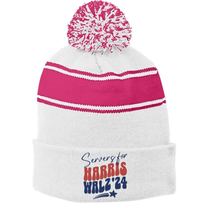 Servers For Kamala Harris Stripe Pom Pom Beanie