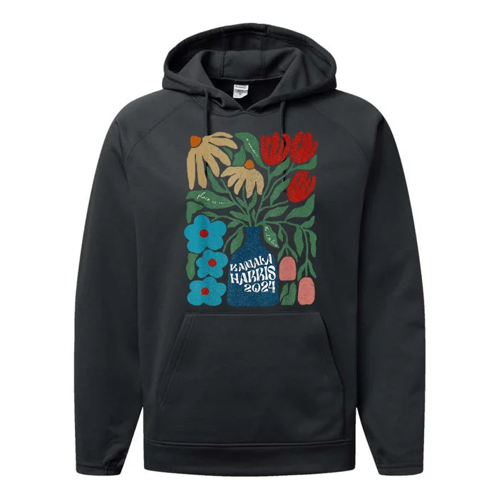 Subtle Flower Kamala Harris Boho Floral Performance Fleece Hoodie