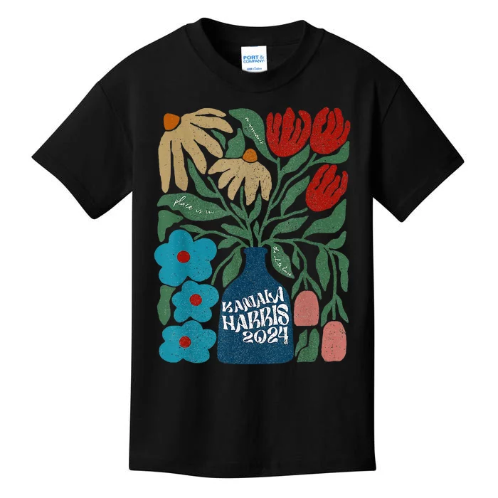 Subtle Flower Kamala Harris Boho Floral Kids T-Shirt