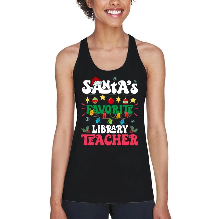 SantaS Favorite Library Teacher Santa Hat Light Christmas Women's Racerback Tank