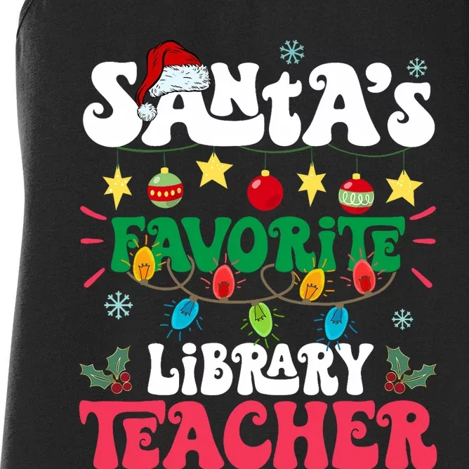 SantaS Favorite Library Teacher Santa Hat Light Christmas Women's Racerback Tank