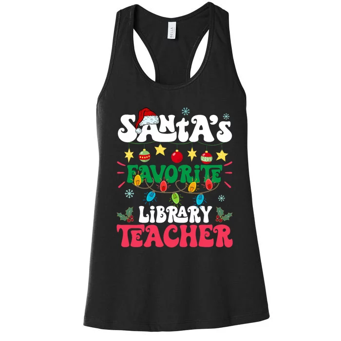 SantaS Favorite Library Teacher Santa Hat Light Christmas Women's Racerback Tank