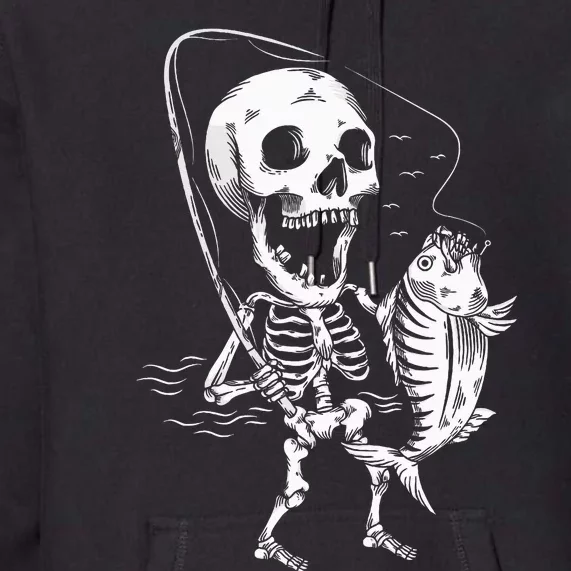 Skeleton Fishing Lazy Halloween Costume Cool Skull Fisherman Premium Hoodie