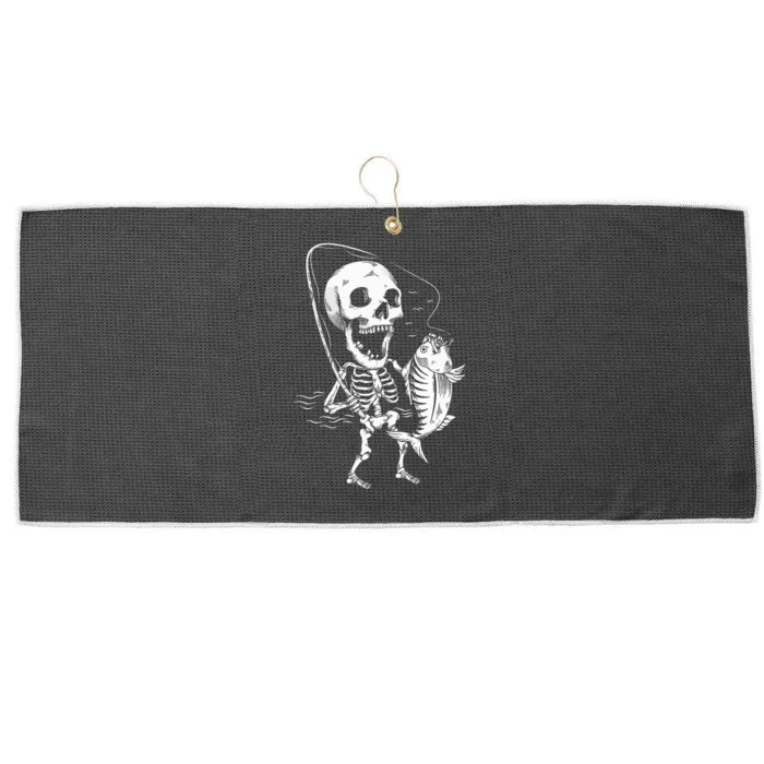 Skeleton Fishing Lazy Halloween Costume Cool Skull Fisherman Large Microfiber Waffle Golf Towel