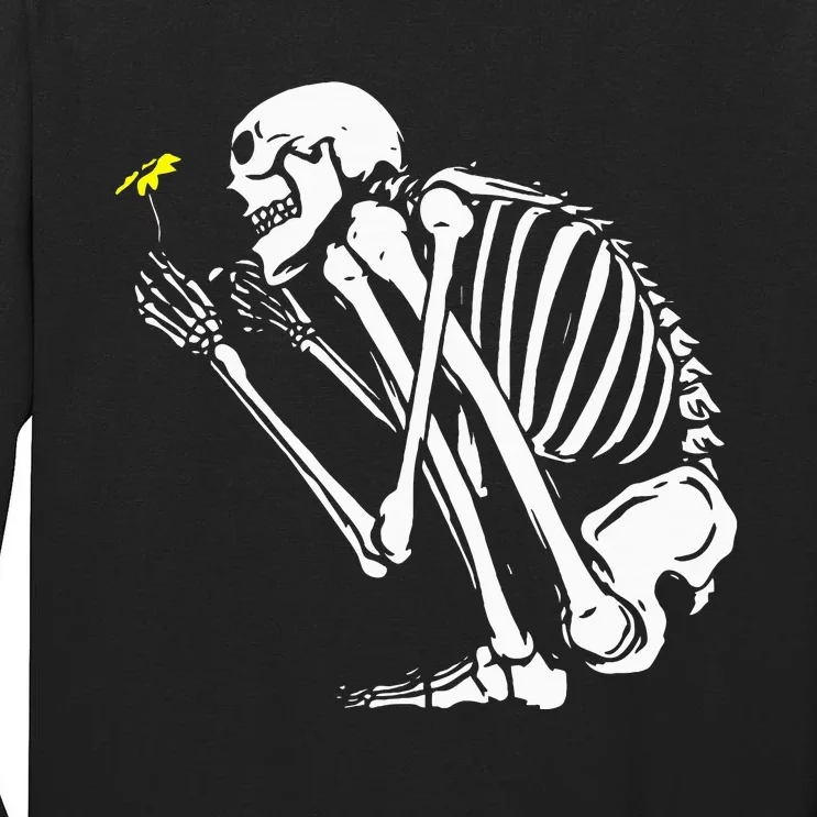 Skeleton Flower Lazy Halloween Costume Cool Bones Skull Tall Long Sleeve T-Shirt