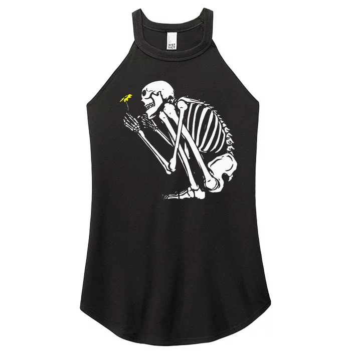 Skeleton Flower Lazy Halloween Costume Cool Bones Skull Women’s Perfect Tri Rocker Tank