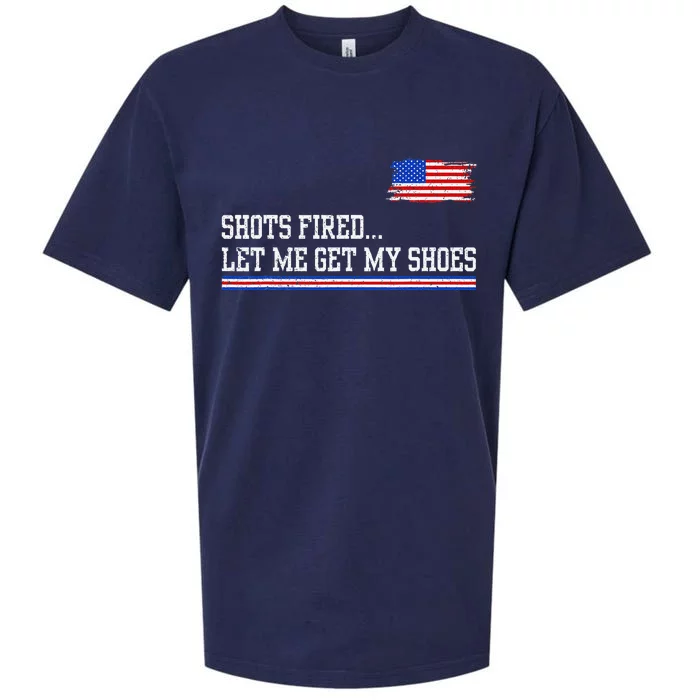 Shots Fired Let Me Get My Shoes Vintage Usa Flag Trump 2024 Sueded Cloud Jersey T-Shirt