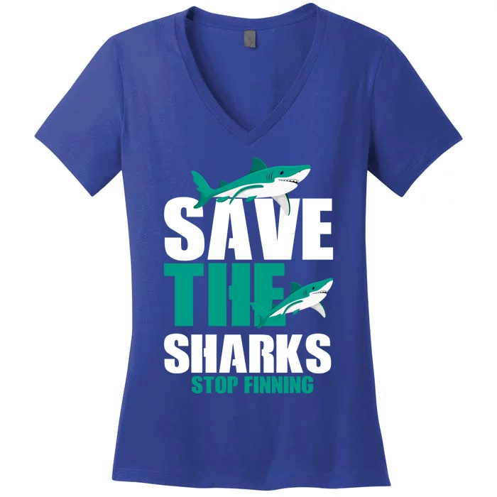 Sea Fish Lovers Save Sharks Stop Finning Environtal Gift Meaningful Gift Women's V-Neck T-Shirt