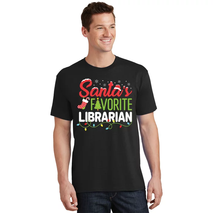 Santas Favorite Librarian Christmas Library Book Elf Funny T-Shirt