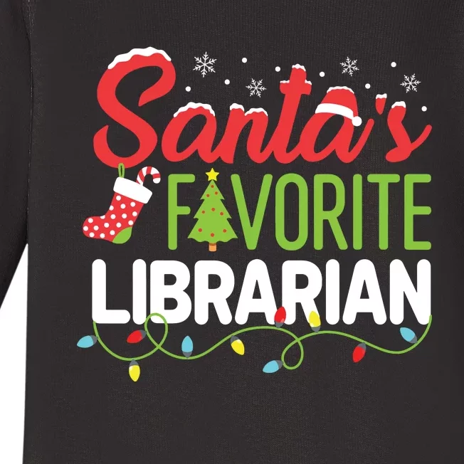 Santas Favorite Librarian Christmas Library Book Elf Funny Baby Long Sleeve Bodysuit