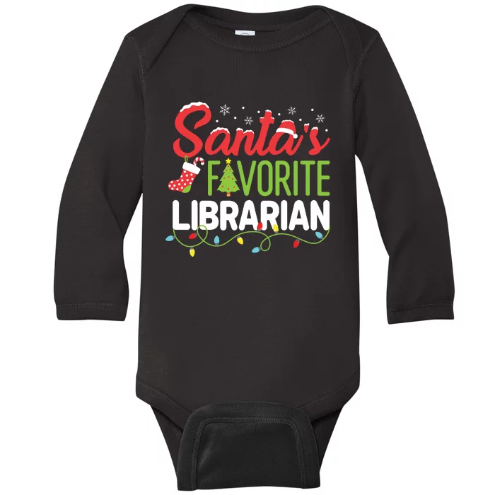 Santas Favorite Librarian Christmas Library Book Elf Funny Baby Long Sleeve Bodysuit