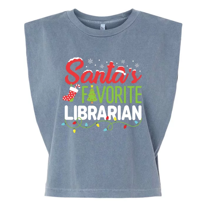 Santas Favorite Librarian Christmas Library Book Elf Funny Garment-Dyed Women's Muscle Tee