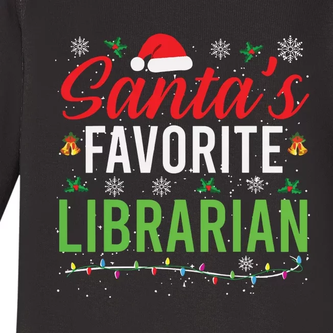 Santas Favorite Librarian Cute Book Lover Christmas Gifts Baby Long Sleeve Bodysuit