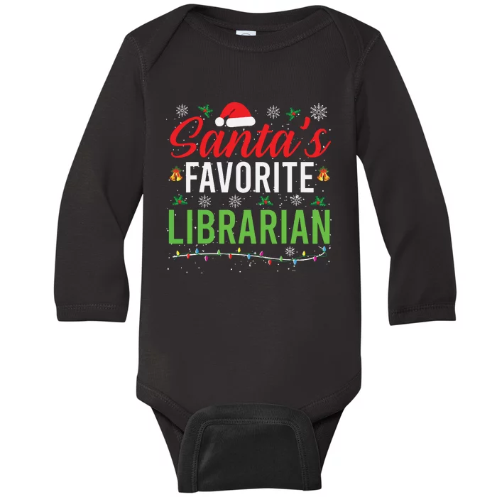 Santas Favorite Librarian Cute Book Lover Christmas Gifts Baby Long Sleeve Bodysuit