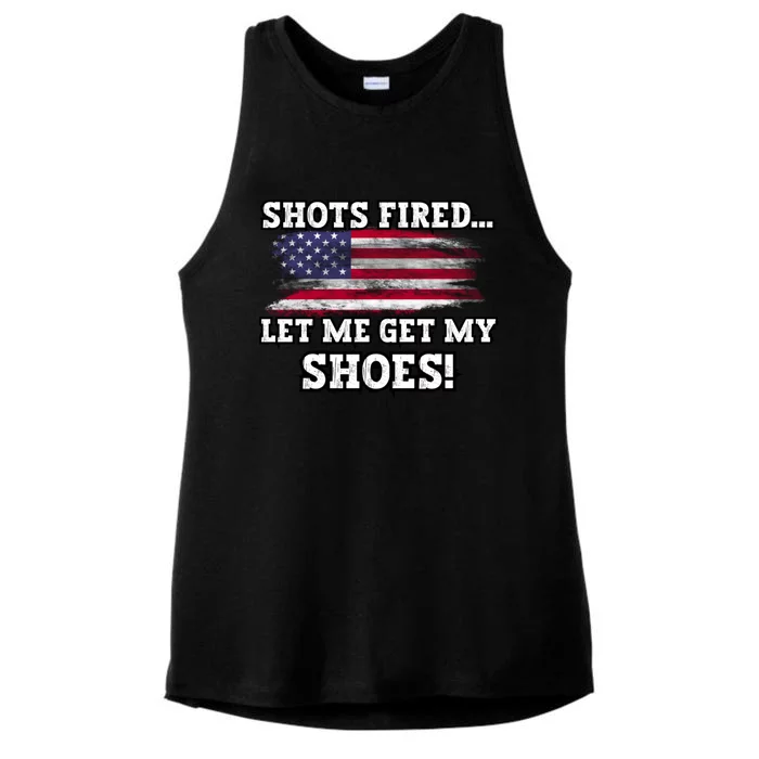 Shots Fired Let Me Get My Shoes Patriotic For 2024 Elections Ladies Tri-Blend Wicking Tank