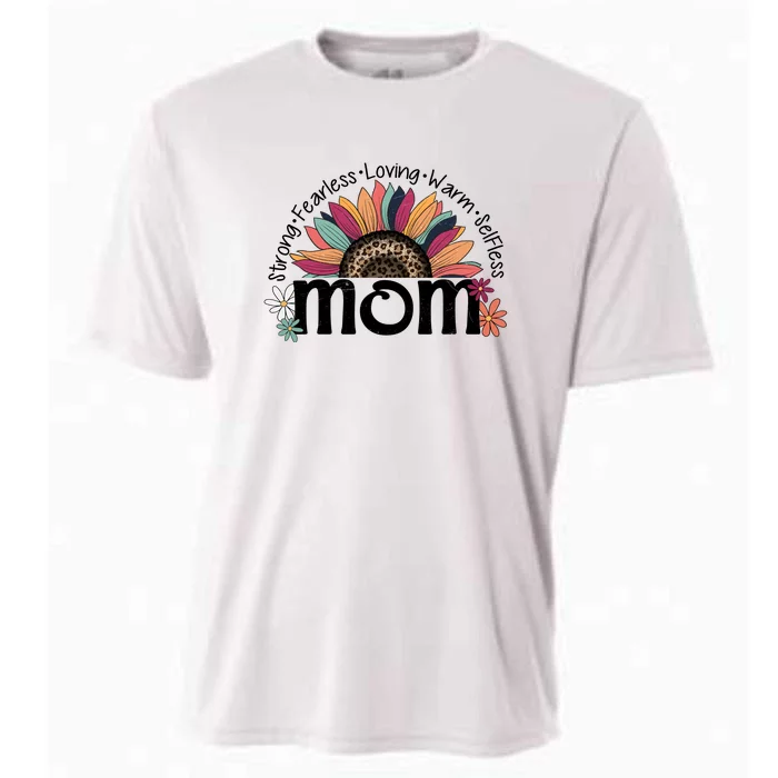 Strong Fearless Loving Sunflower Mom Leopard Gift For Mother's Day Cooling Performance Crew T-Shirt