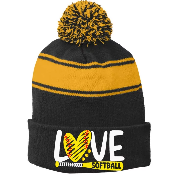 Softball For Love Softball Stripe Pom Pom Beanie