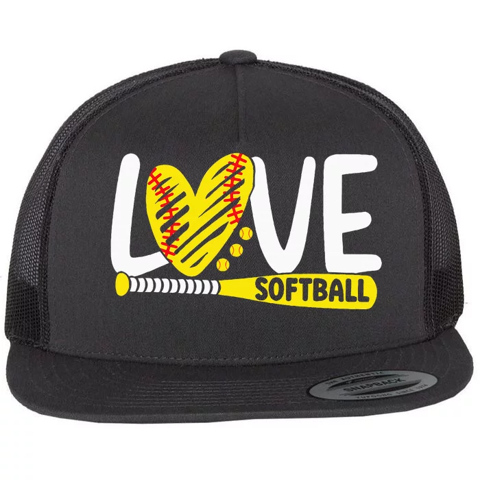 Softball For Love Softball Flat Bill Trucker Hat