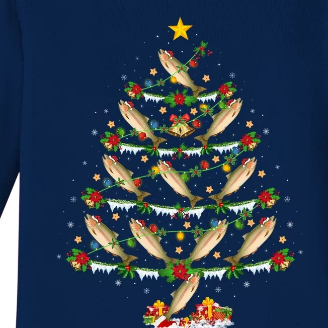 Steelhead Fish Lover Xmas Lighting Steelhead Christmas Tree Gift Baby Long Sleeve Bodysuit