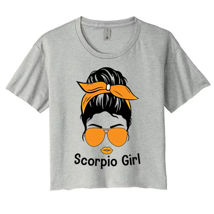 Scorpio Face Leopard Bandana Wink Eye Gift Women's Crop Top Tee