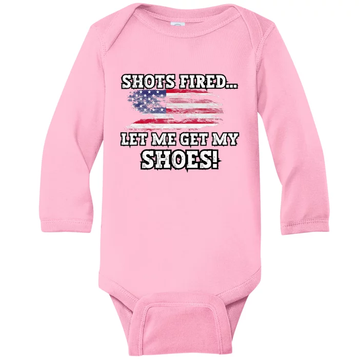 Shots Fired Let Me Get My Shoes Baby Long Sleeve Bodysuit