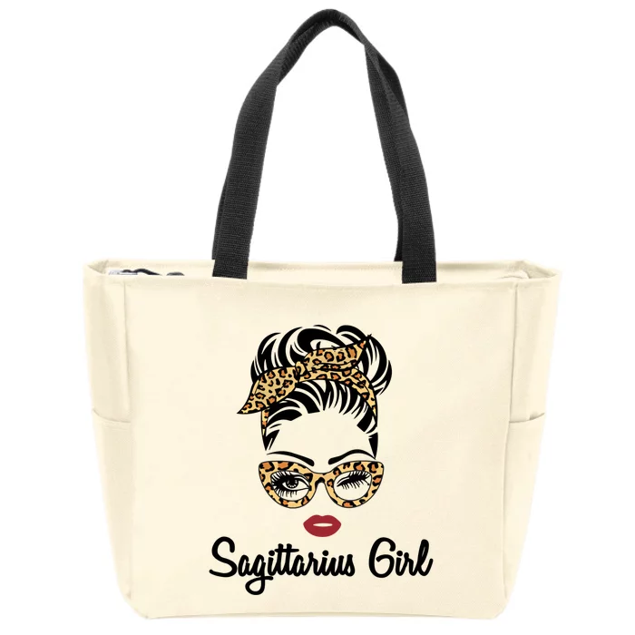 Sagittarius Face Leopard Bandana Wink Eye Gift Zip Tote Bag