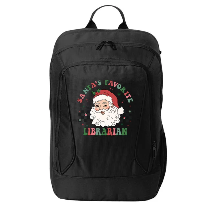 SantaS Favorite Librarian Retro Groovy Santa Face Christmas Cute Gift City Backpack