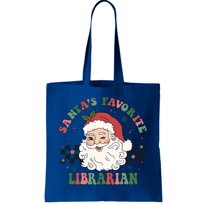 SantaS Favorite Librarian Retro Groovy Santa Face Christmas Cute Gift Tote Bag