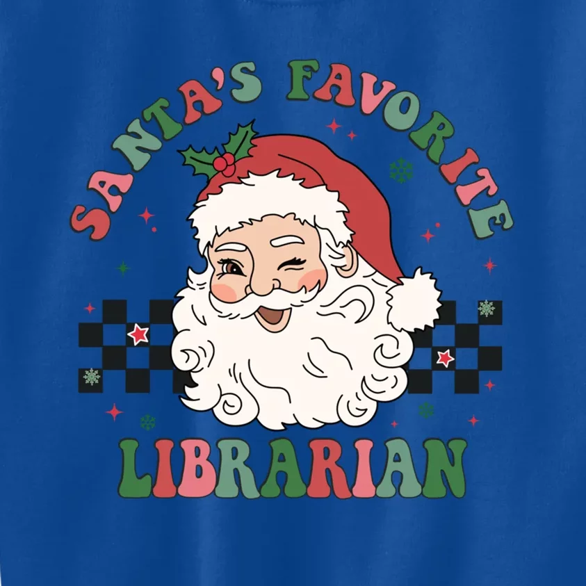 SantaS Favorite Librarian Retro Groovy Santa Face Christmas Cute Gift Kids Sweatshirt