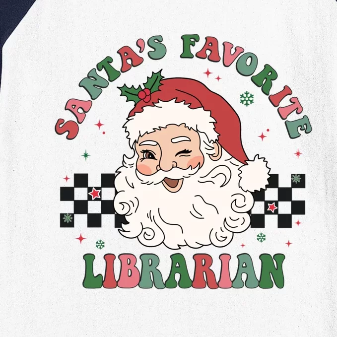 SantaS Favorite Librarian Retro Groovy Santa Face Christmas Cute Gift Baseball Sleeve Shirt