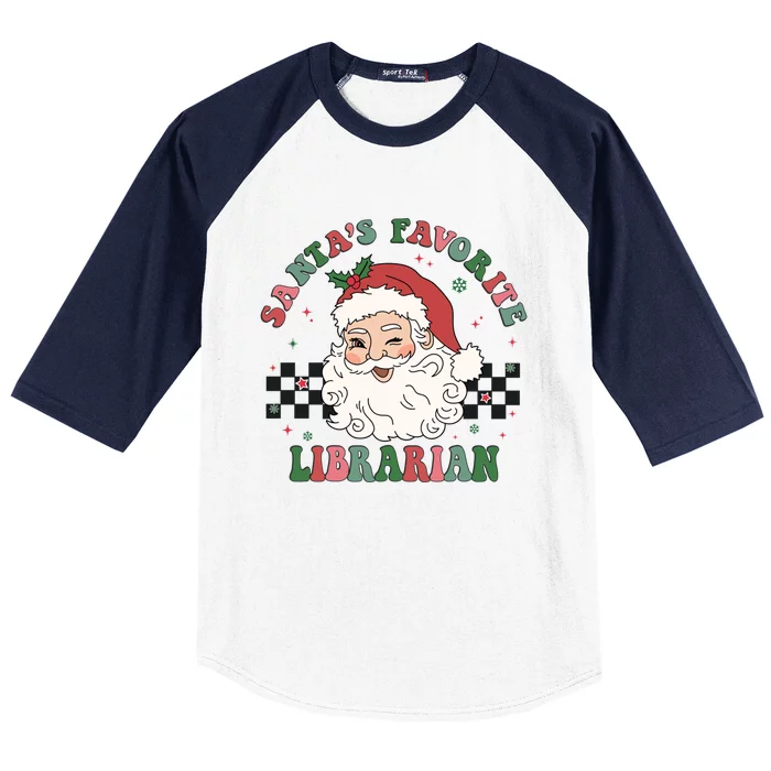 SantaS Favorite Librarian Retro Groovy Santa Face Christmas Cute Gift Baseball Sleeve Shirt