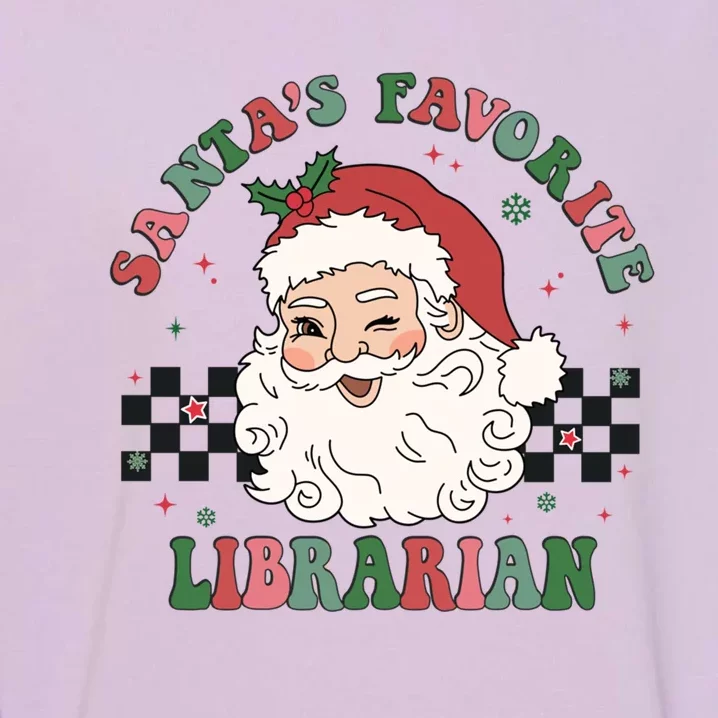 SantaS Favorite Librarian Retro Groovy Santa Face Christmas Cute Gift Garment-Dyed Sweatshirt