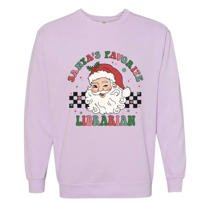 SantaS Favorite Librarian Retro Groovy Santa Face Christmas Cute Gift Garment-Dyed Sweatshirt