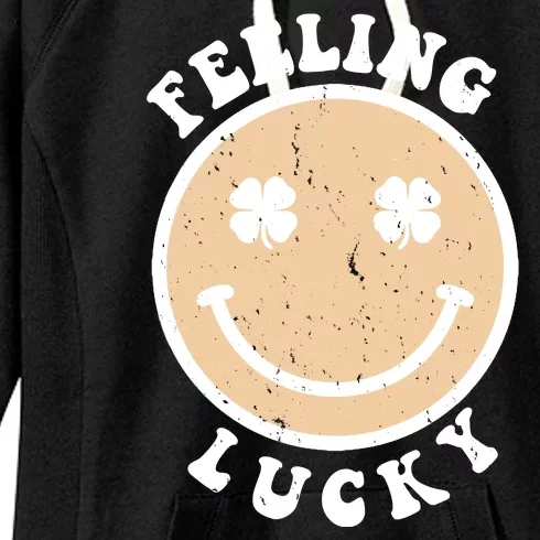 Shamrock Feeling Lucky Retro Smiley Women's Fleece Hoodie