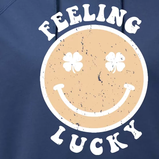 Shamrock Feeling Lucky Retro Smiley Performance Fleece Hoodie