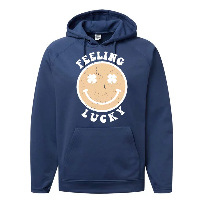 Shamrock Feeling Lucky Retro Smiley Performance Fleece Hoodie